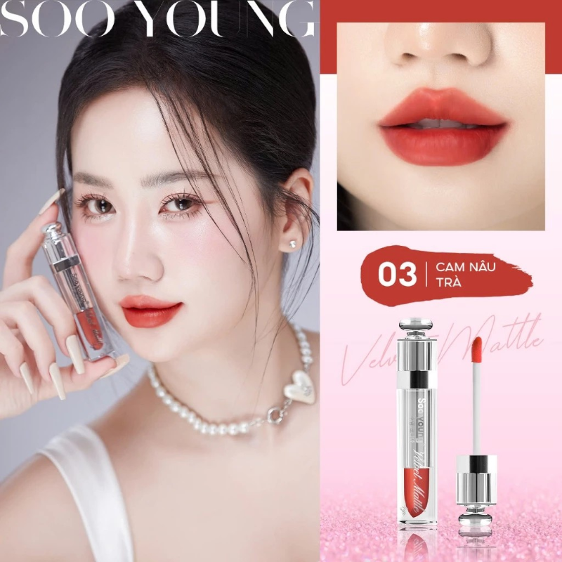 Soo Young Velvet Matte Lip Tint – Shade 03 Cam Nâu Trà (Tea Brownies)