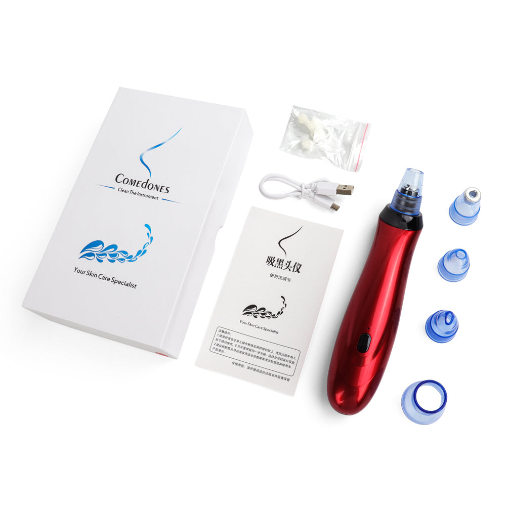 Red electronic device with accessories on a white background