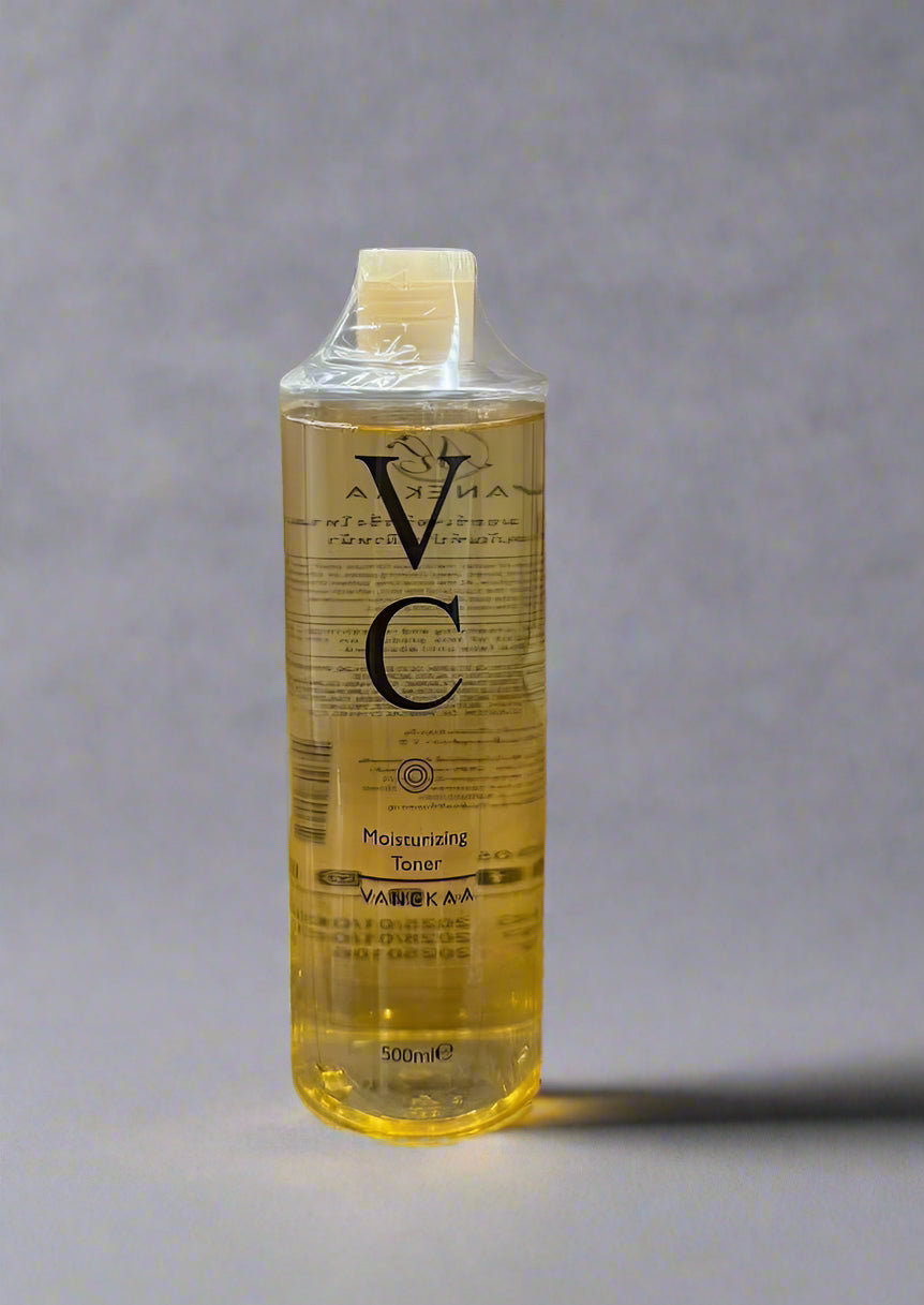 Bottle of VVC toner with a gray background